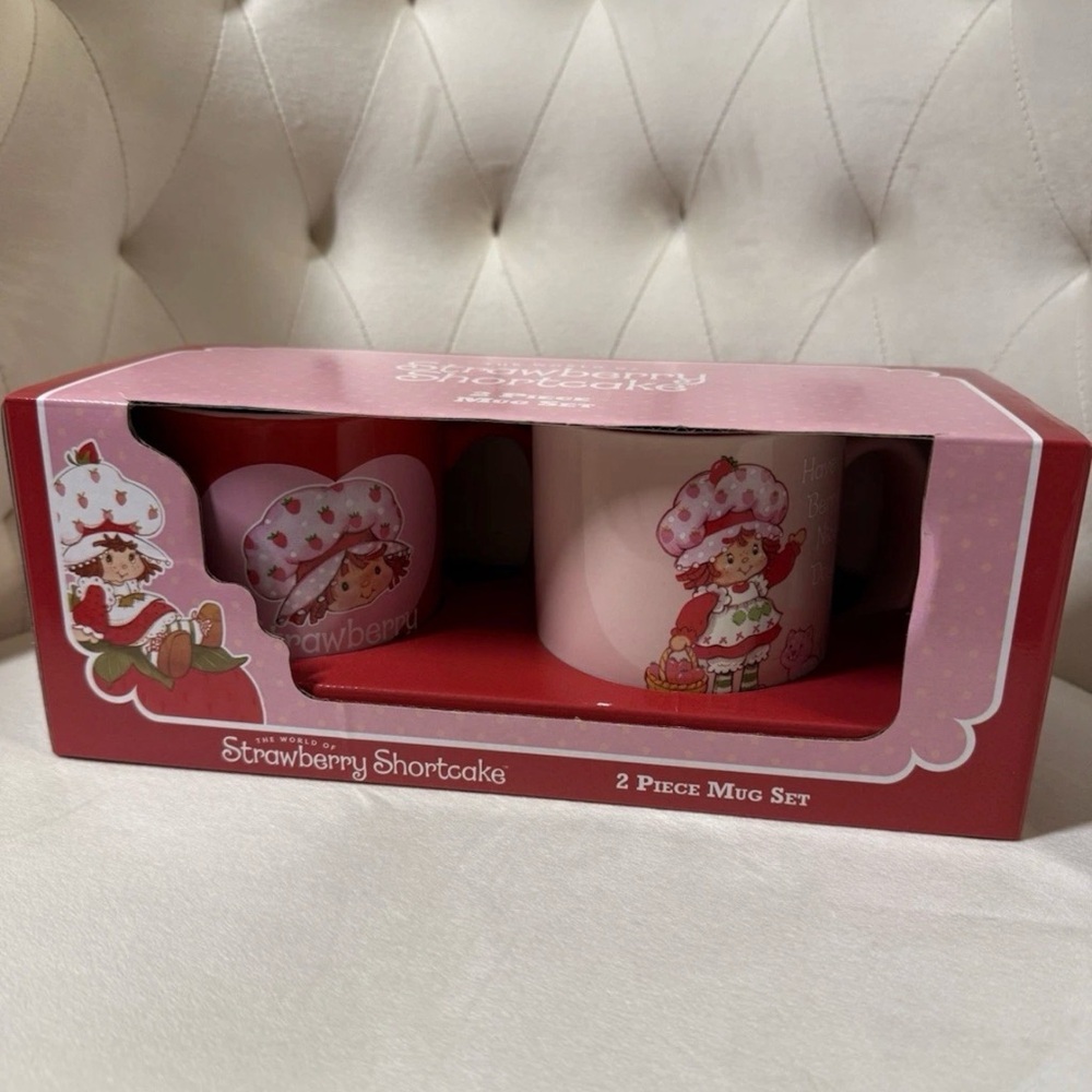 Strawberry Shortcake 2 Piece Mug Set Pink Red Custard Cat Hearts